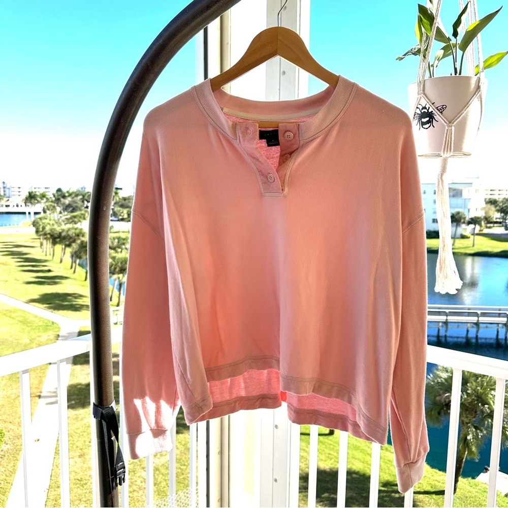 Anthropologie Sanctuary Oversized Soft Long Sleeve Pink Henley Sweatshirt, M